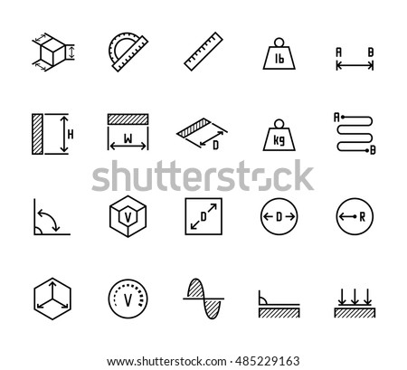 Measuring related vector icon set in thin line style