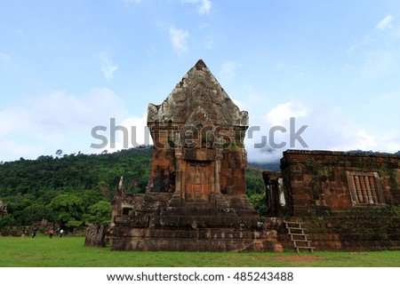 Wat Phou set pattern background wallpaper image Stock Photo / Vat Phou temple on mountain Champassak Province Laos