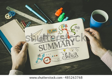 SUMMARY sketch on notebook Royalty-Free Stock Photo #485263768