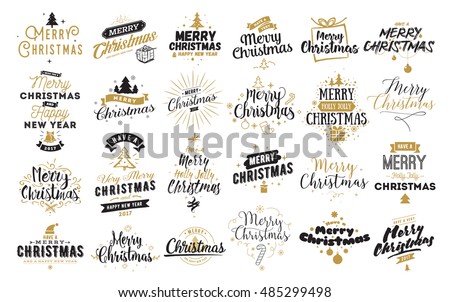Merry Christmas. Happy New Year, 2017. Typography set. Vector logo, emblems, text design. Usable for banners, greeting cards, gifts etc. Royalty-Free Stock Photo #485299498