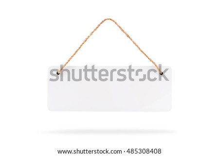 Blank hanging wooden sign and rope on isolated background with clipping path.