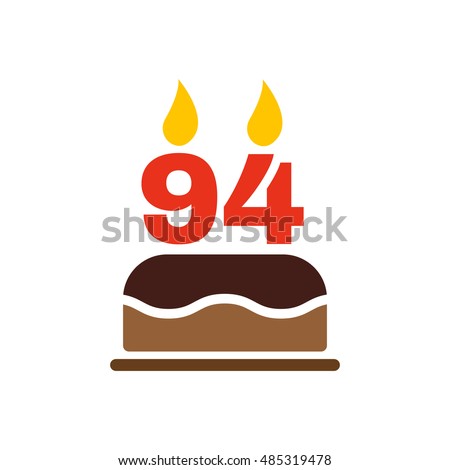 The birthday cake with candles in the form of number 94 icon. Birthday symbol. Flat  illustration