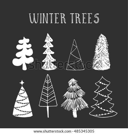 Hand drawn winter trees. Vector. Isolated.