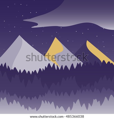 Beautiful mountains and forest landscape. Nice vector illustration