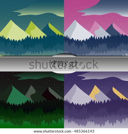 Set of beautiful mountain and forest landscapes. Nice vector illustration