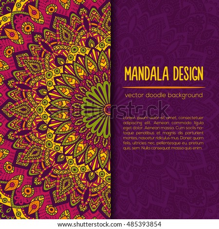 Vector mandala decor for your design with abstract ornament. Vector vintage business card. Oriental design Layout. Islam, Arabic, Indian, ottoman motifs. Ornamental doodle background.
