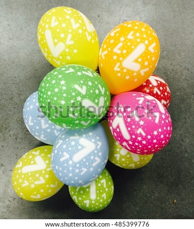 seven, number seven, number seven with balloons, 7 Royalty-Free Stock Photo #485399776