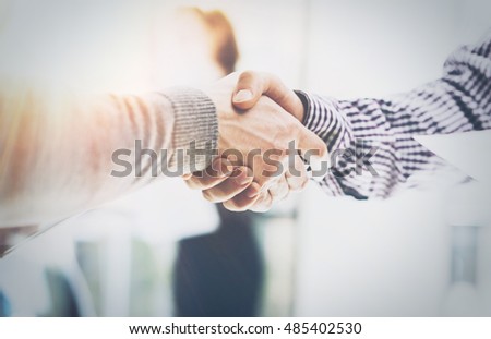 Business Partnership Meeting.Photo Two Businessmans Hands Handshake Process.Successful Businessmen Handshaking After Excellent Corporate Deal.Horizontal, Blurred Background Royalty-Free Stock Photo #485402530