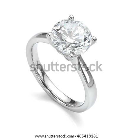 Diamond Ring Isolated on White Engagement Solitaire Style Ring Royalty-Free Stock Photo #485418181