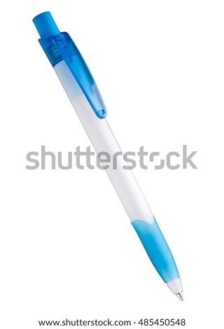 blue and white ballpoint pen isolated on a white background