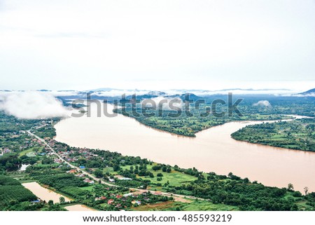 Expansive Views of the Mekong River from Wat Pha Tak Sua in Nong Khai Province, Thailand
