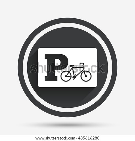 Parking sign icon. Bicycle parking symbol. Circle flat button with shadow and border. Vector