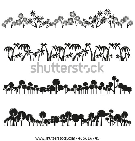 tree silhouette and plant set, forest set