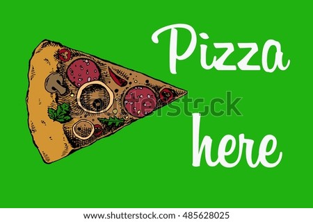 Slice of pizza. Hand drawn stock illustration.