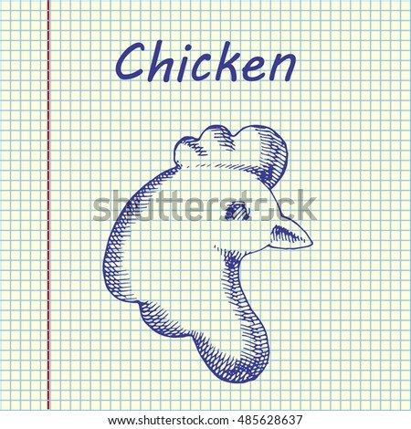 Chicken. hand drawn stock illustration. Sheet ball pen drawing.