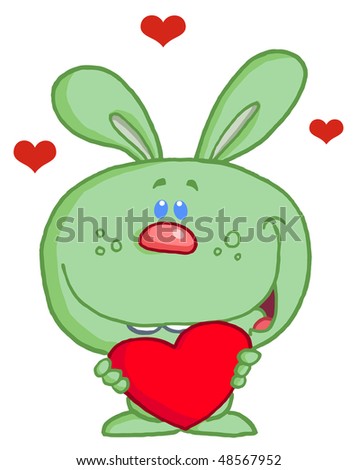 Romantic Green Rabbit With Heart