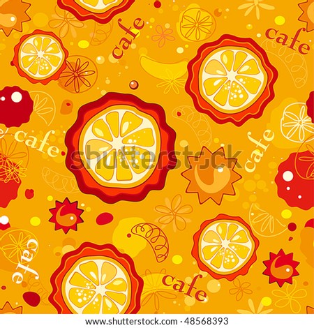 Vector orange Seamless pattern with flowers and fruits