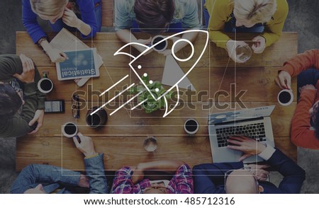 Rocket Ship Launch Graphic Concept Royalty-Free Stock Photo #485712316
