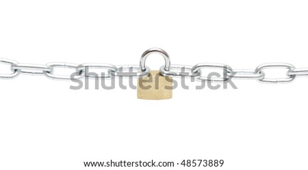  Lock and chain isolated on white background