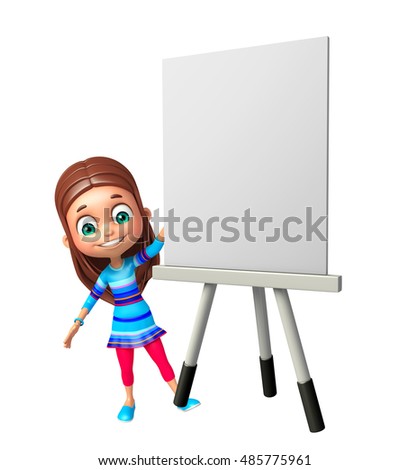 3d rendered illustration of kid girl with white board