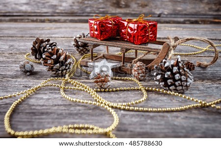 Christmas decoration on wooden background.