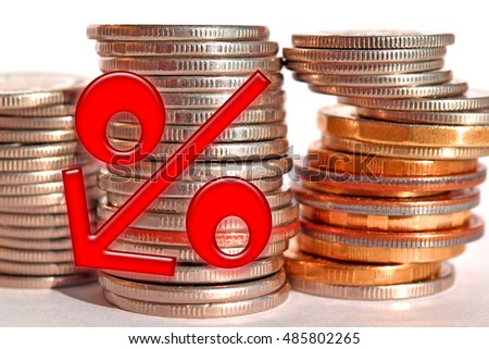 Red percent sign on a background of money . The concept of market instability