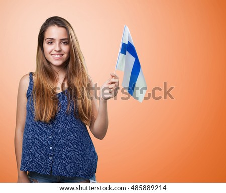 young woman holding a finish flag