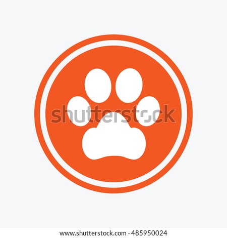 Dog paw sign icon. Pets symbol. Graphic design element. Flat dog paw symbol on the round button. Vector
