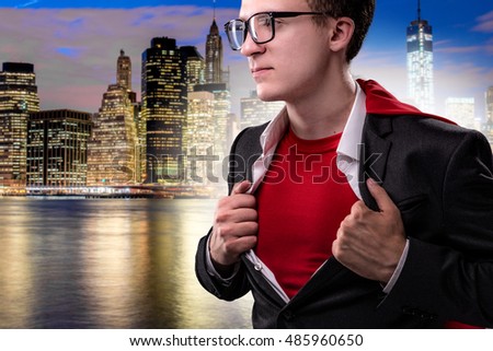 Man with red cover in super hero concept