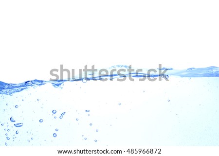 Clear water waves. Water splash with bubbles of air, isolated on the white background.