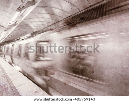 Subway train, vintage photo.