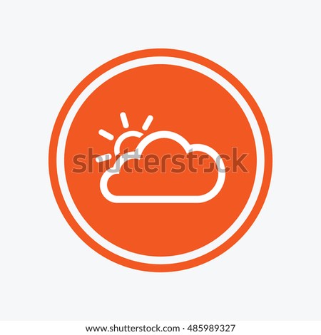 Cloud and sun sign icon. Weather symbol. Graphic design element. Flat weather symbol on the round button. Vector