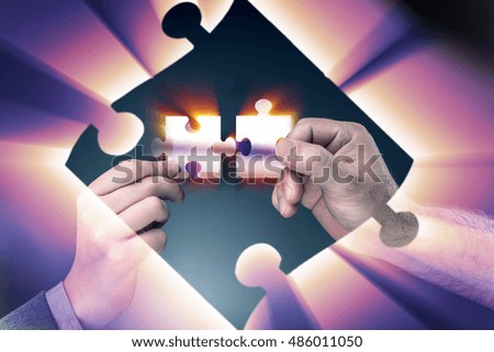 Businesswoman in business concept with puzzle piece