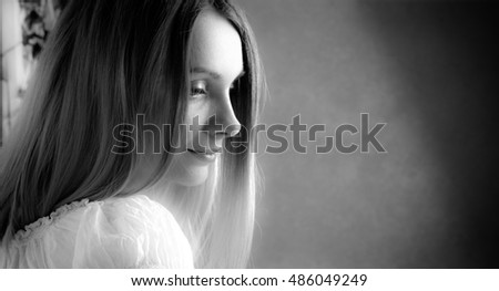 Girl close up portrait. Black adn white
