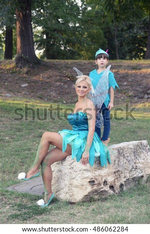 Mother and son in costume
