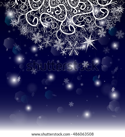 New Year Eve and Christmas background with snowflakes and snow drifts.
