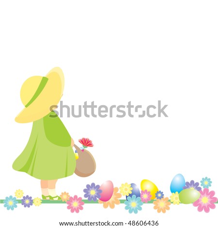 girl in green dress gather easter eggs