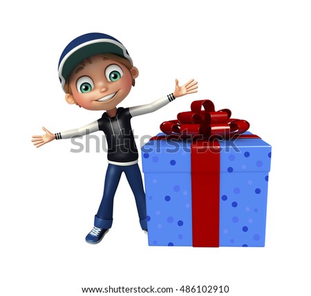 3d rendered illustration of kid boy with giftbox