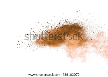 abstract brown powder splatted on white background