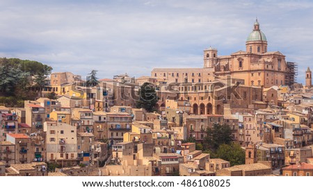 Italian Sicilian Town of Piazza Armerina on a warm autumn day. Mediterranean Atmosphere