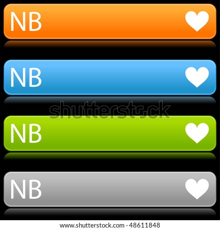 Matted color rounded buttons with heart symbol and text on black