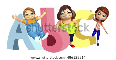 3d rendered illustration of kid girl and kid boy with ABC sign