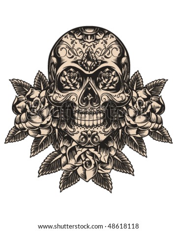 Skull and roses illustration