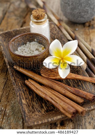 Spa setting on old wooden board