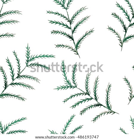Vector seamless pattern with green leaves. Floral patterns seamlessly tiling. Hand drawn seamless background. Watercolor vector illustration on white background.