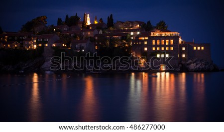 Sveti Stefan island in Budva, Montenegro. Shoot at night on a clear sky.