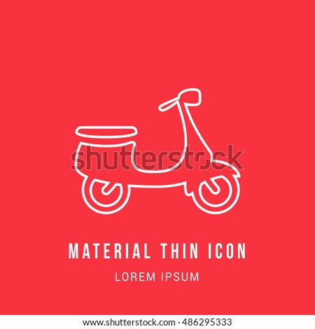 Scooter Bright red material designed line thin flat icon / logo