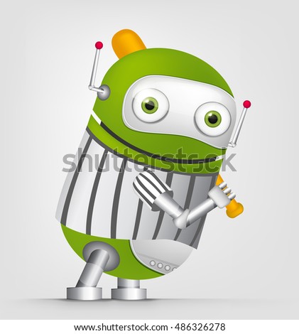 Cartoon Character Cute Robot Isolated on Grey Gradient Background. Golf.