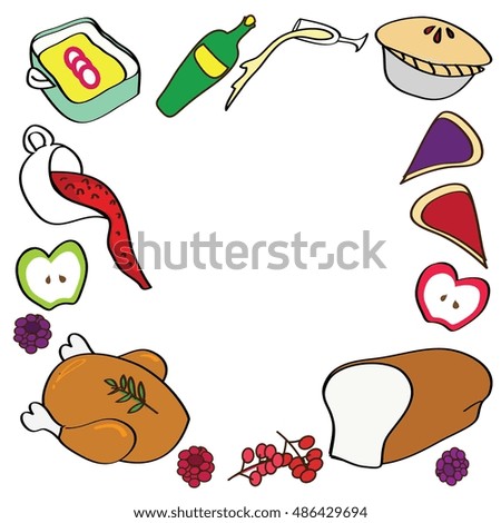 Vector of thanksgiving dinner with copy space on white background