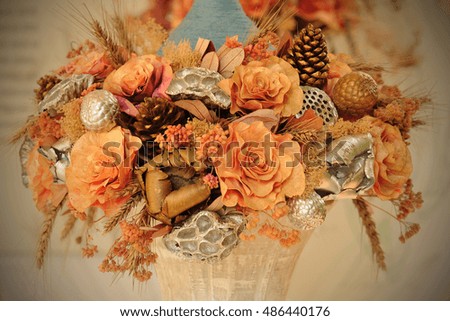 Closeup of a bouquet of dried flowers